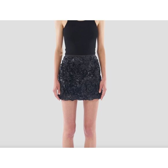 Le Superbe Heavy Petals Floral Applique Mini Skirt Black Rose Womens Size 8 - Picture 12 of 12